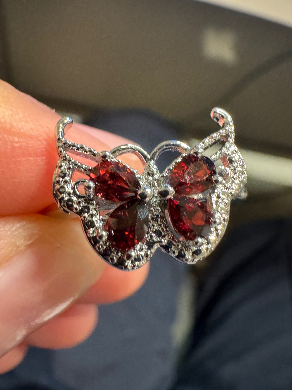 GARNET natural gemstone Butterfly Ring Adjustable size